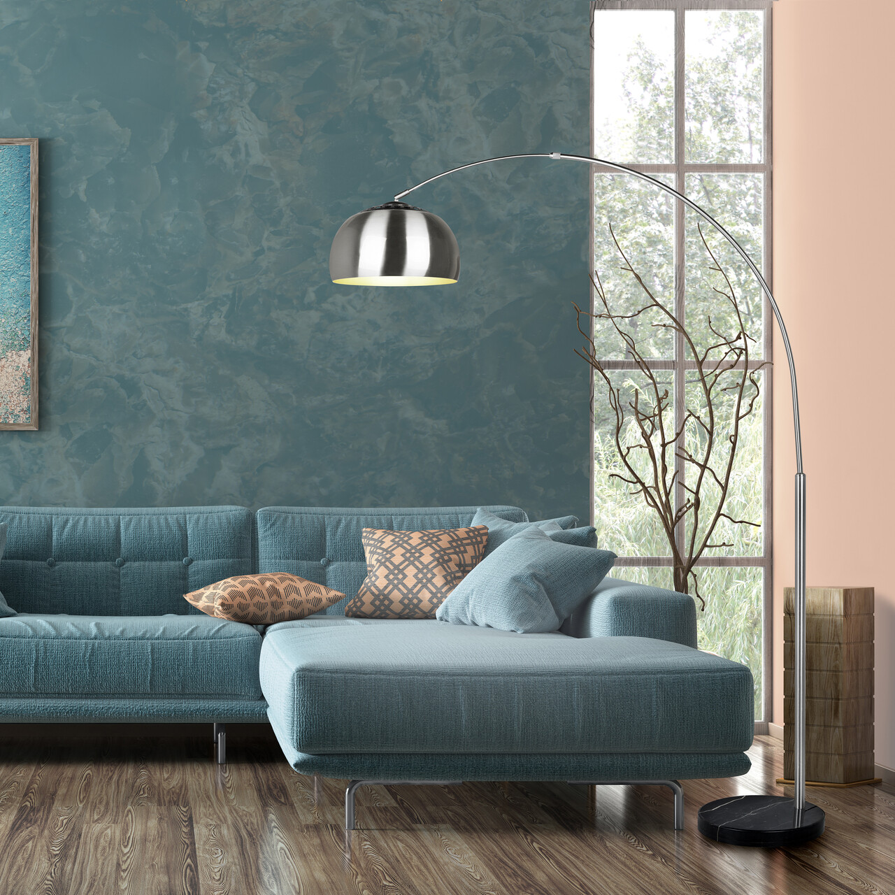 Lampadar Argentina, TRIO, 38x172.5x200 cm, 60W, 1x E27, metal, argintiu mat/negru - imagine 7